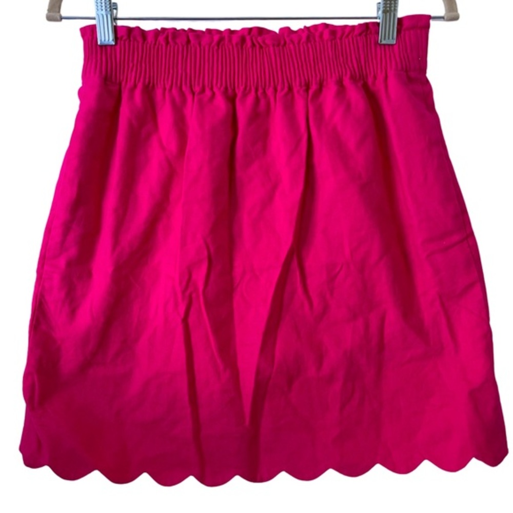 J. Crew Hot Pink Elastic Waist Scalloped Edge Linen/ Cotton Blend Mini Skirt‎